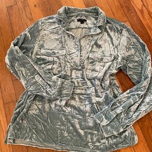 J. Crew Crushed Velvet Shirt NWT SZ L Bust 44 Sea Blue Front Pockets